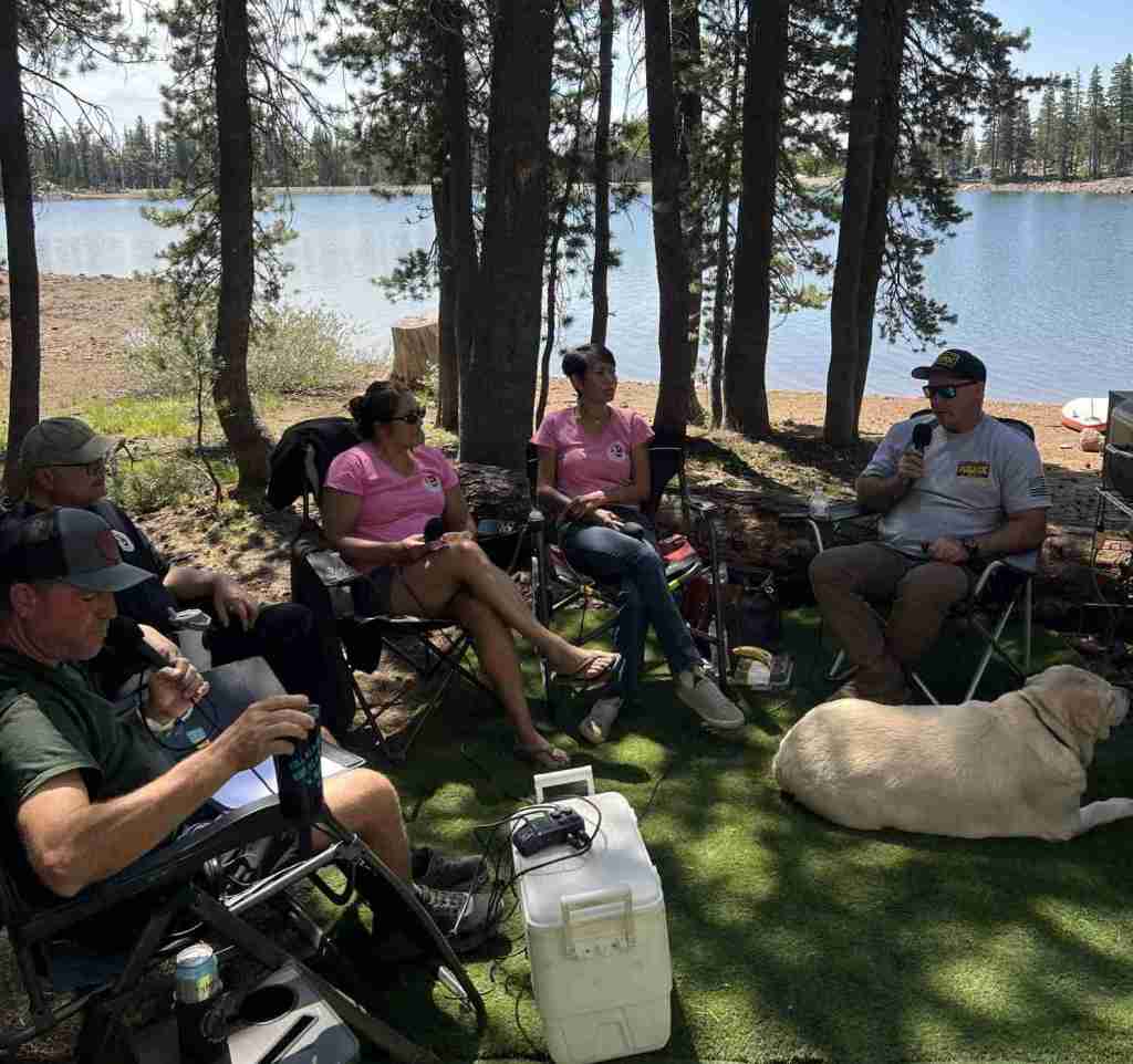 Group photo of the outdoor podcast recording at Sierra Trek